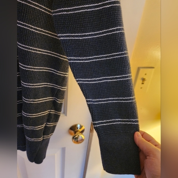 Prana organic cotton wool blend milani sweater dress size large navy stripe - Picture 7 of 13